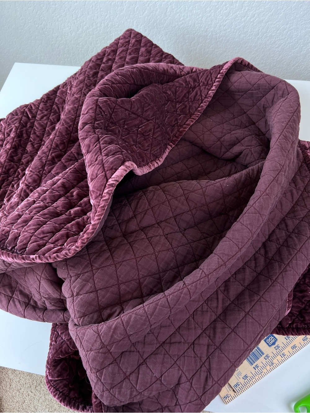 West Elm Velvet Quilt Deep purple 88 x 92 full / queen - Picture 4 of 7